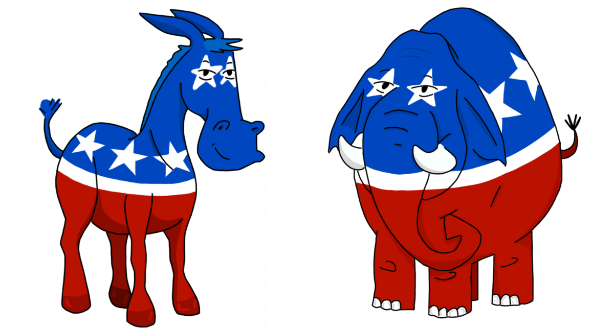 The Democratic donkey and Republican elephant are two political symbols representing the approaching presidential election.